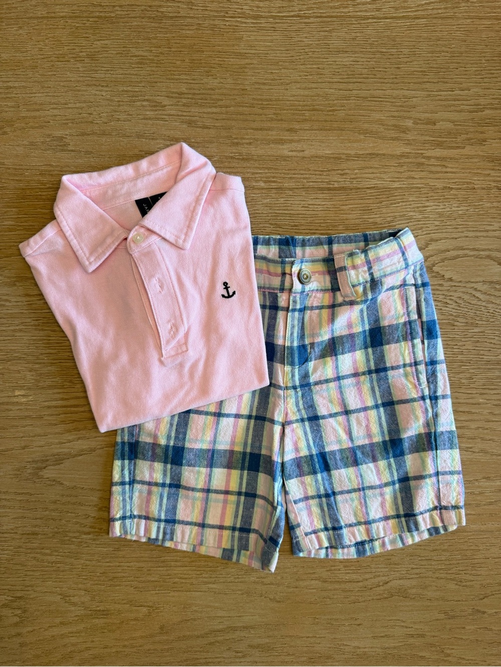 Janie and Jack Boys Sz 4 Pastel Plaid Shorts with Pink Accents